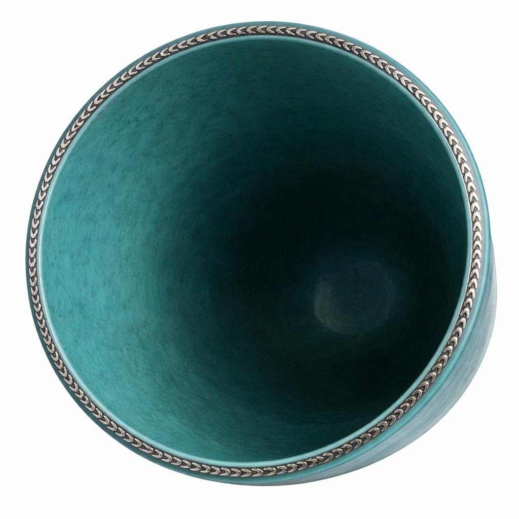 Monumentale Argenta Keramikvase mit Silberinlay und Art-Déco-Motiv