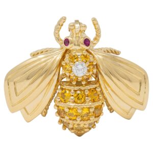 Brosche Biene Gold Edelsteine Diamant Rubin Saphir Vintage