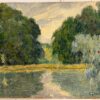 Impressionist Landschaftsgemälde Fluss mit Bäumen 20 Jh.