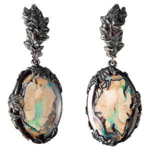 Ohrringe Hänger Opal Silber Gold handgefertigtes Design