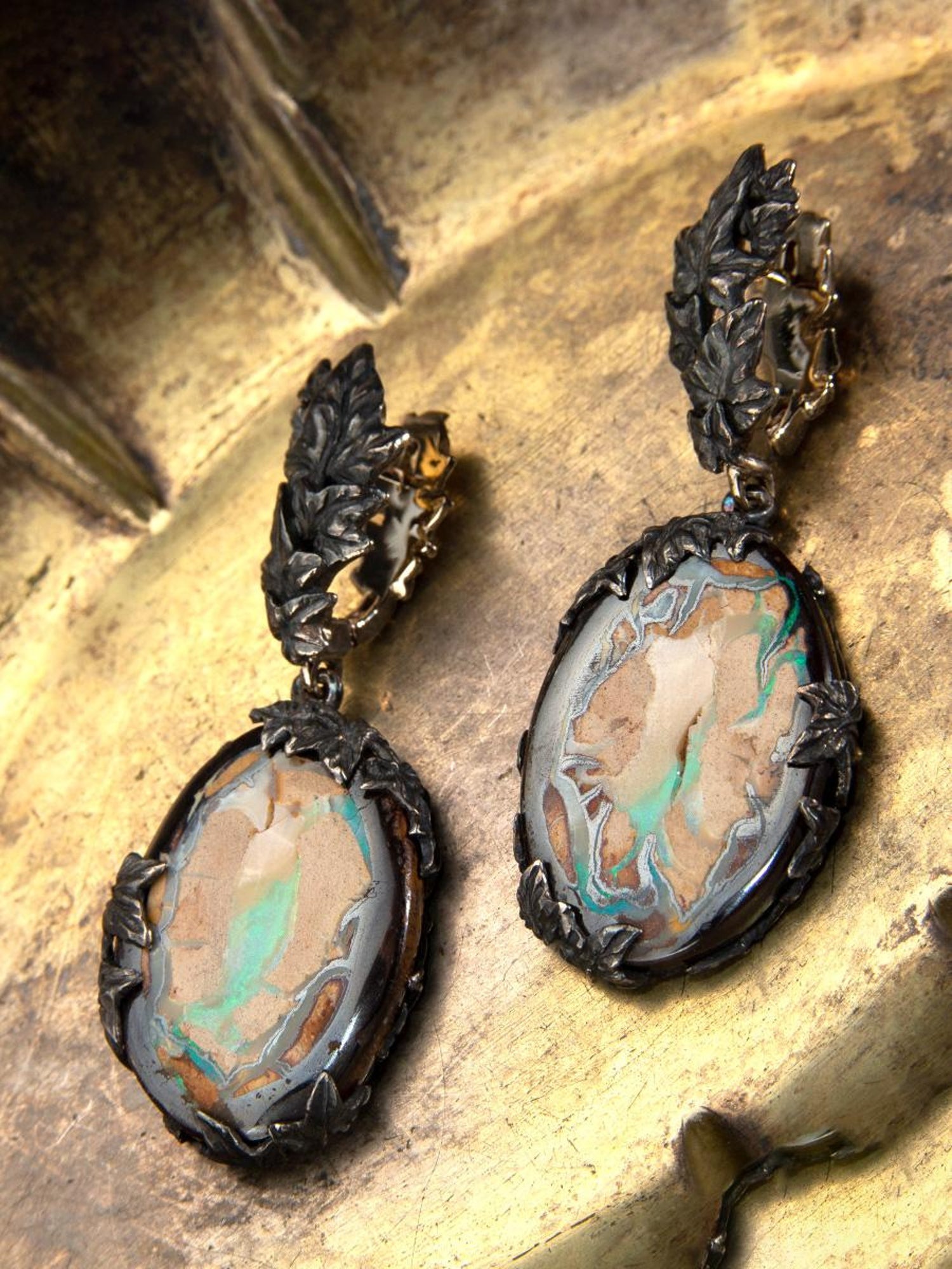 Ohrringe Hänger Opal Silber Gold handgefertigtes Design